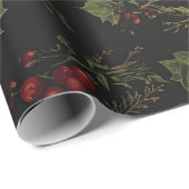 Gothic Holly Wrapping Paper |Dark Christmas Floral Cadeaupapier (Rol Hoek)