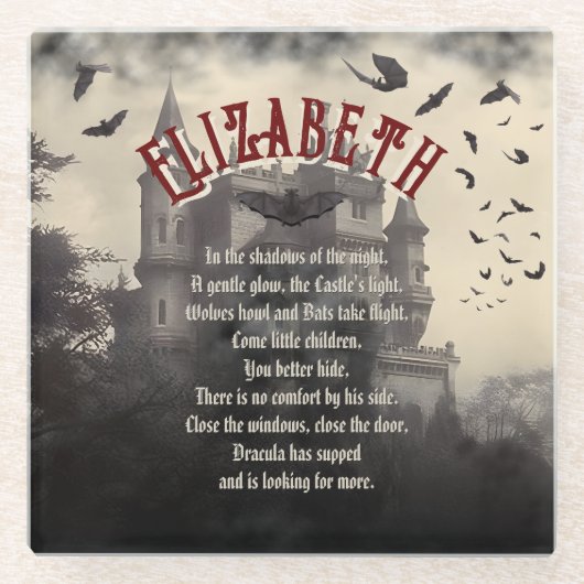 Gothic Horror Dracula's spookkasteel Halloween Glazen Onderzetter (Voorkant)