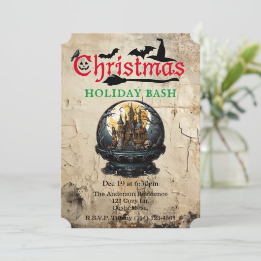 Gothic House Halloween Kerstvakantie Bash Kaart (Staand voorkant)