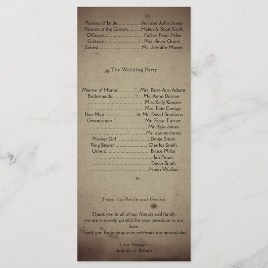 Gothic House Wedding Programme Programmakaart (Achterkant)