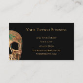 Gothic Human Half Skull Brown Green Tattoo Shop Visitekaartje (Achterkant)