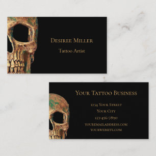 Gothic Human Half Skull Brown Green Tattoo Shop Visitekaartje