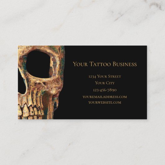 Gothic Human Half Skull Brown Green Tattoo Shop Visitekaartje (Achterkant)