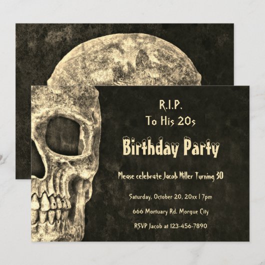 Gothic Human Skull Birthday Party RIP voor zijn tw Kaart (Voorkant / Achterkant)
