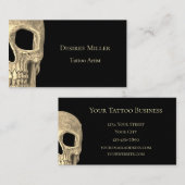 Gothic Human Skull Face Beige Black Tattoo Shop Visitekaartje (Voorkant / Achterkant)