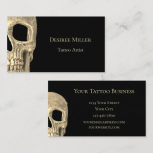 Gothic Human Skull Face Beige Black Tattoo Shop Visitekaartje