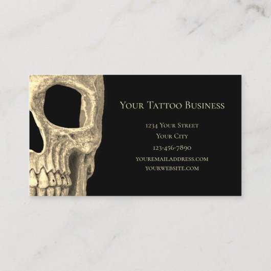 Gothic Human Skull Face Beige Black Tattoo Shop Visitekaartje (Achterkant)