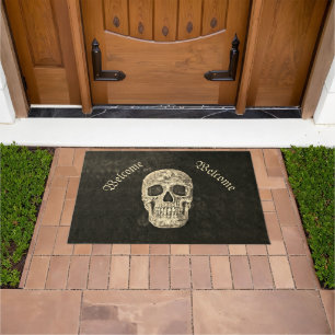 Gothic Human Skull Head Beige Black Deurmat
