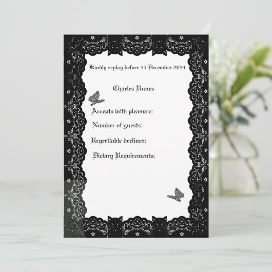 Gothic Huwelijksthema RSVP Kaart (Staand voorkant)