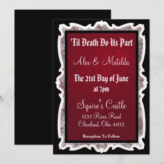 Gothic huwelijksuitnodiging in zwart en rood kaart (Voorkant / Achterkant)