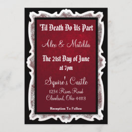 Gothic huwelijksuitnodiging in zwart en rood kaart