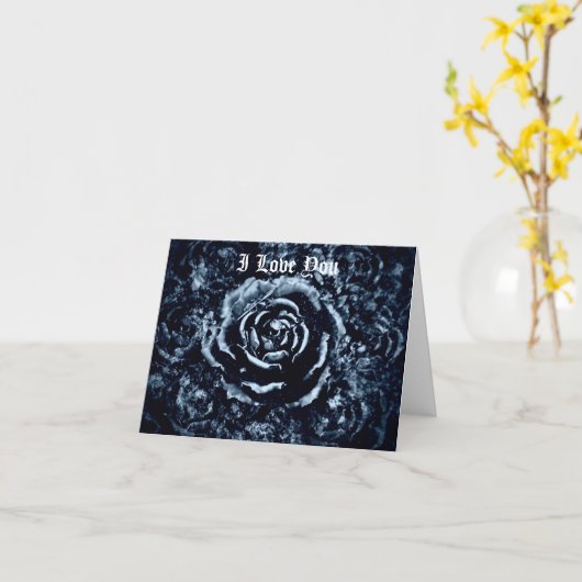 Gothic Ik hou van je romantisch blauw roos kaart (Gele Bloem)