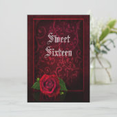 Gothic ingelijst Damask & Red Rose Sweet 16 Kaart (Staand voorkant)