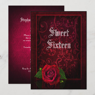 Gothic ingelijst Damask & Red Rose Sweet 16 Kaart