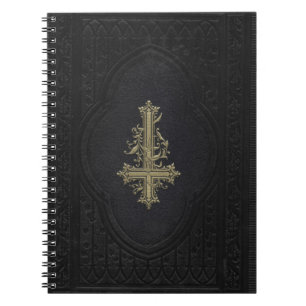 Gothic Inverted Gold Cross Black Faux Leather Notitieboek