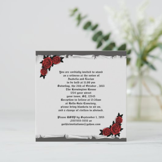 Gothic Jeweled Rozen Lace Cameo Uitnodiging (Staand voorkant)