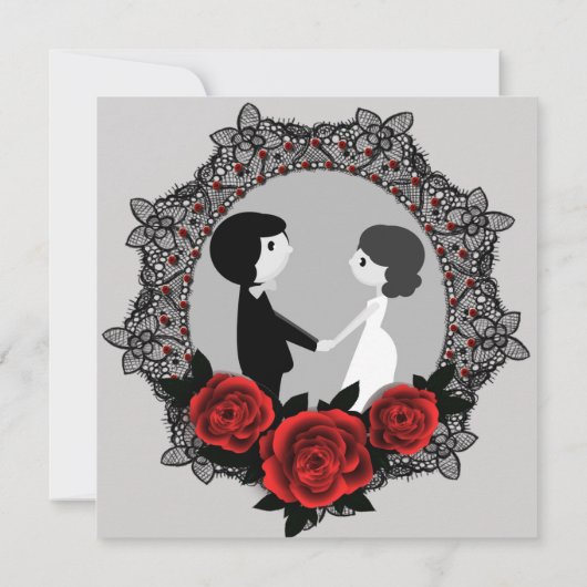 Gothic Jeweled Rozen Lace Cameo Uitnodiging (Achterkant)