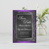 Gothic kader paarse Save the Date aankondigingen (Staand voorkant)