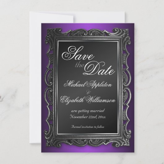 Gothic kader paarse Save the Date aankondigingen (Voorkant)