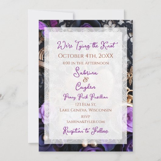 Gothic Kant, Rozen en zakhorloges Huwelijk Kaart (Voorkant)