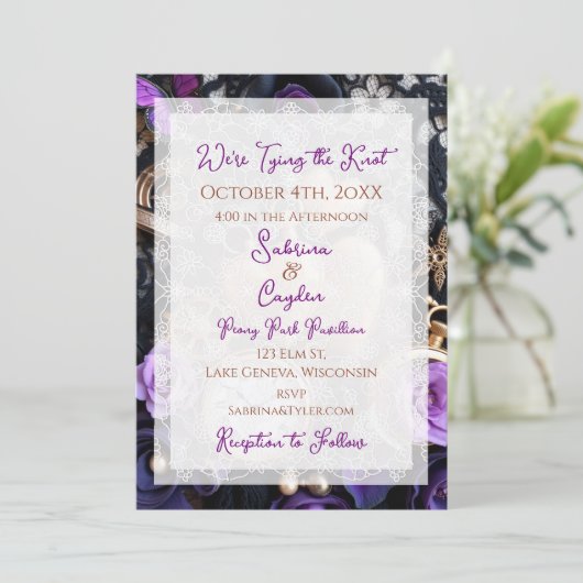 Gothic Kant, Rozen en zakhorloges Huwelijk Kaart (Staand voorkant)