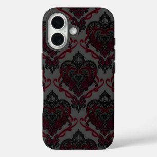 Gothic Kantwerk Hart Damast — Rood & Zwart Hoesje