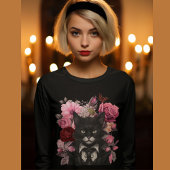 Gothic Kat en rozen Gothic Zwart-wit katten T-shirt