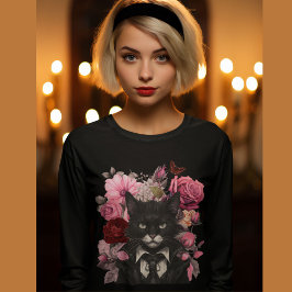 Gothic Kat en rozen Gothic Zwart-wit katten T-shirt