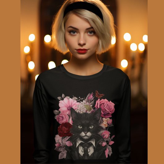 Gothic Kat en rozen Gothic Zwart-wit katten T-shirt