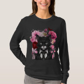 Gothic Kat en rozen Gothic Zwart-wit katten T-shirt (Voorkant)