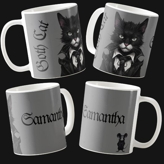 Gothic kat met Muis Gepersonaliseerde Naam Donker Koffiemok