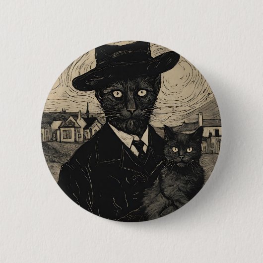 Gothic Kat Vincent Van Gogh Zwart Ronde Button 5,7 Cm (Voorkant)