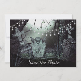 Gothic kerkhof Save the Date Trouw Uitnodiging