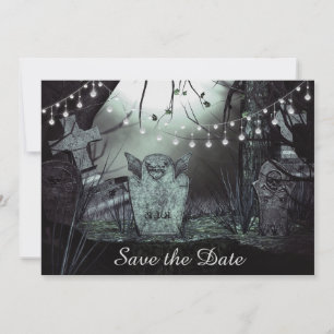 Gothic kerkhof Save the Date trouw uitnodiging