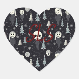 Gothic Kerst Initiaal Hart Sticker