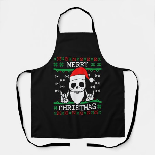 Gothic kerst Ugly Skull Rock met kerstcadeaus Schort (Voorkant)