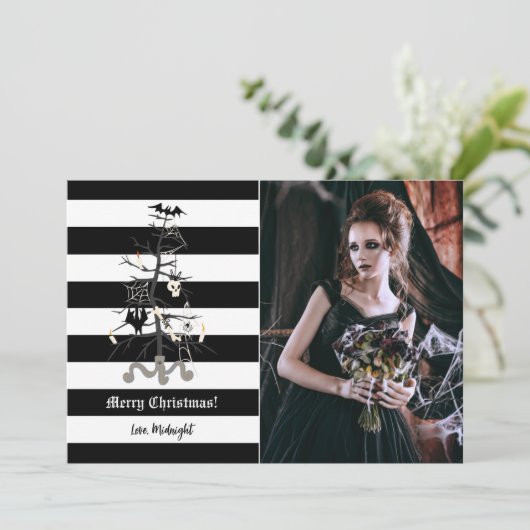 Gothic kerstboomstripes feestdagenkaart (Staand voorkant)