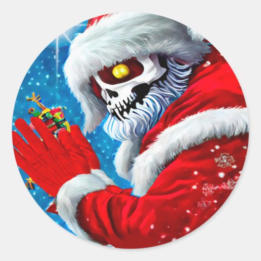 Gothic Kerstkerstkerstkerstkerstman Skeleton Monst Ronde Sticker (Voorkant)