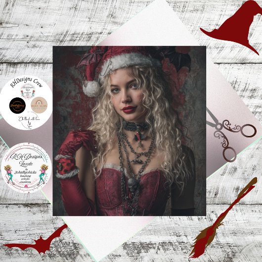 Gothic Kerstmis Decoupage Goede Heks in het Rood Tissuepapier