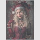 Gothic Kerstmis Decoupage Goede Heks in het Rood Tissuepapier (Voorkant)