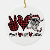 Gothic Kerstmis | Peace Love and Santa Skull Keramisch Ornament (Voorkant)