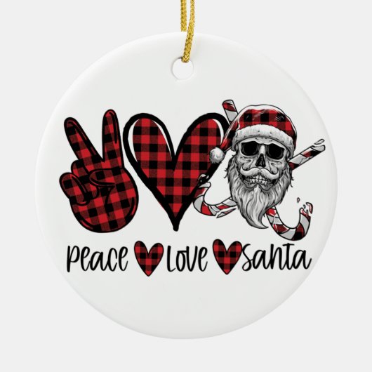 Gothic Kerstmis | Peace Love and Santa Skull Keramisch Ornament (Voorkant)