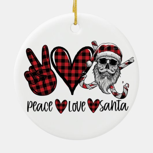 Gothic Kerstmis | Peace Love and Santa Skull Keramisch Ornament (Achterkant)