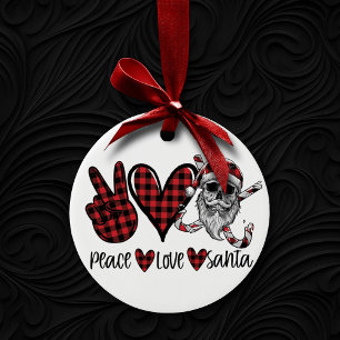 Gothic Kerstmis   Peace Love and Santa Skull Keramisch Ornament