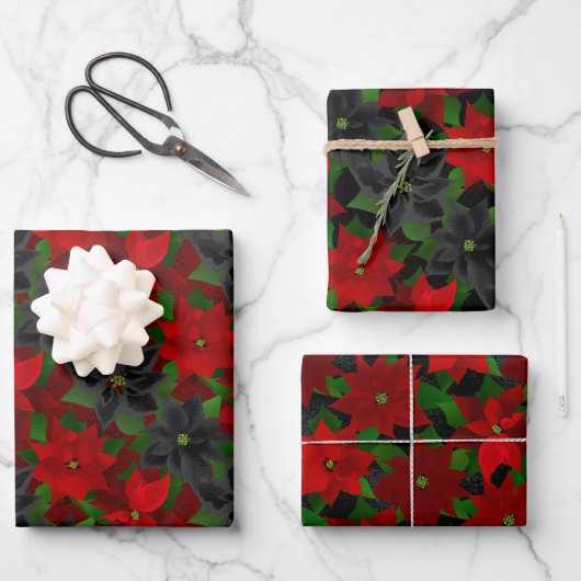 Gothic Kerstmis Poinsettia Inpakpapier Vel (Voorkant)