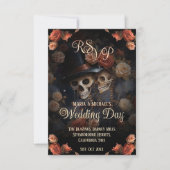 Gothic Kissing Skeletons Spooky Wedding RSVP (Voorkant)
