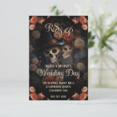Gothic Kissing Skeletons Spooky Wedding RSVP (Staand voorkant)