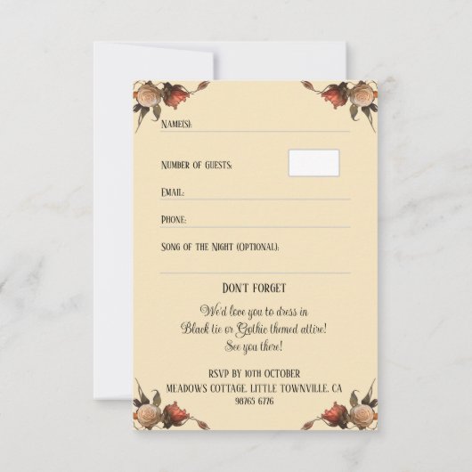 Gothic Kissing Skeletons Spooky Wedding RSVP (Achterkant)