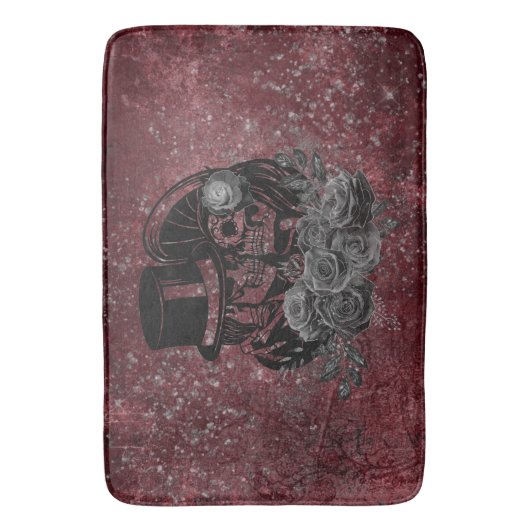 Gothic Kissing Skulls Couple and Blood Red Eternal Badmat (Voorkant Verticaal)