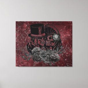 Gothic Kissing Skulls Couple and Blood Red Eternal Canvas Afdruk